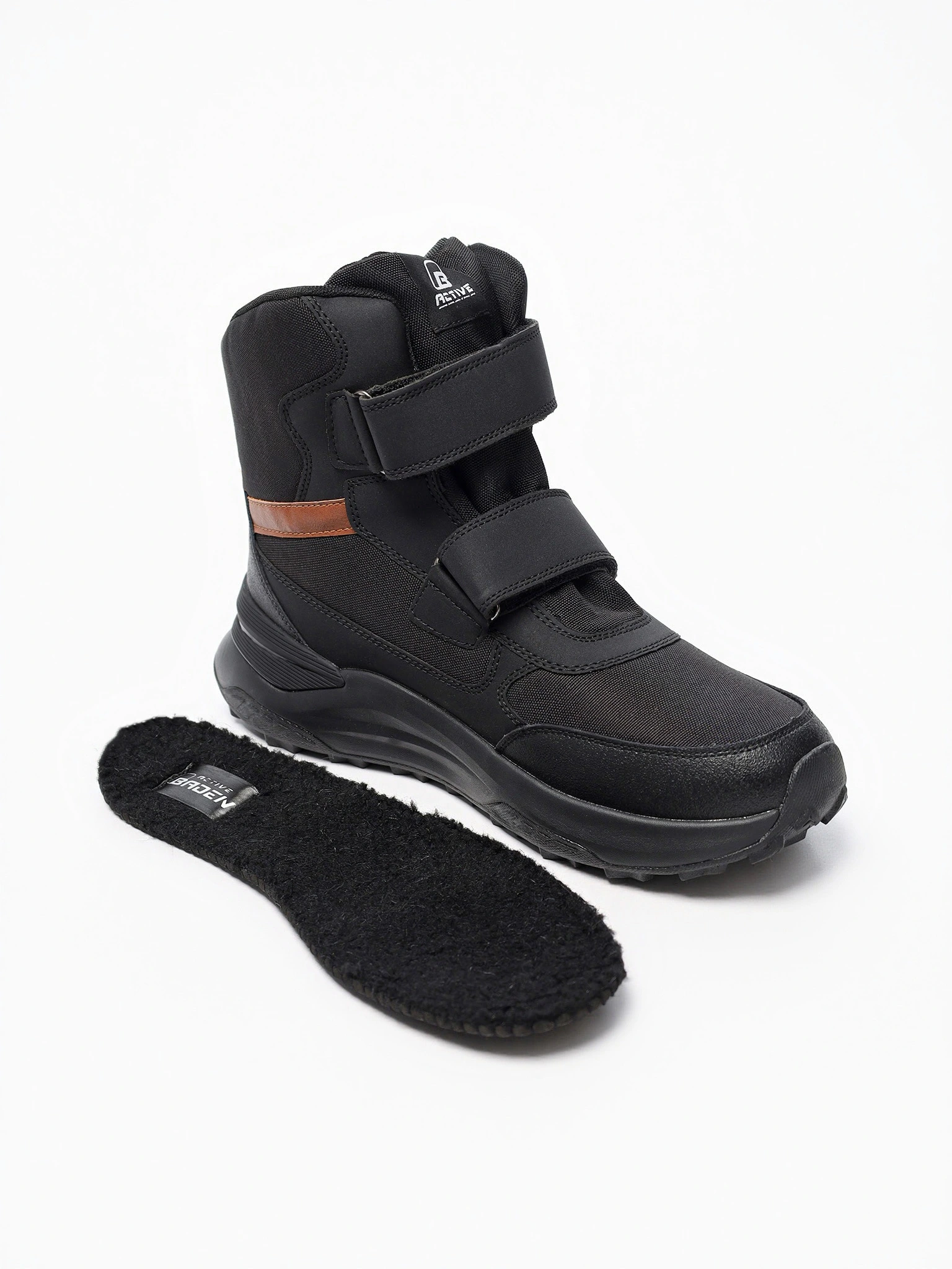 Дутики черного цвета на липучках на средней подошве